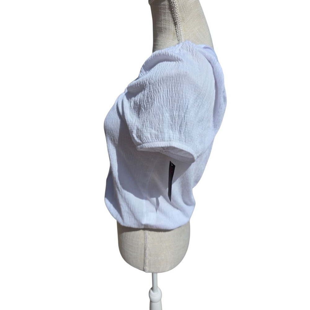 White Button Front Top Square Neck Short Sleeve Blouse NWT Small - Picture 3 of 3